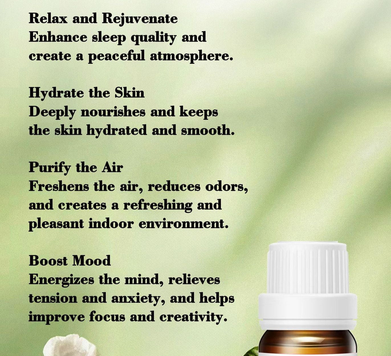 Yurhersu Tea Tree Essential Oil bottle with natural background and text benefits