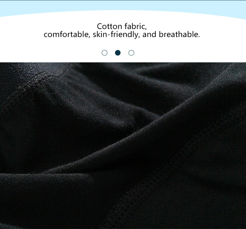Close-up of black cotton fabric with text describing its properties.