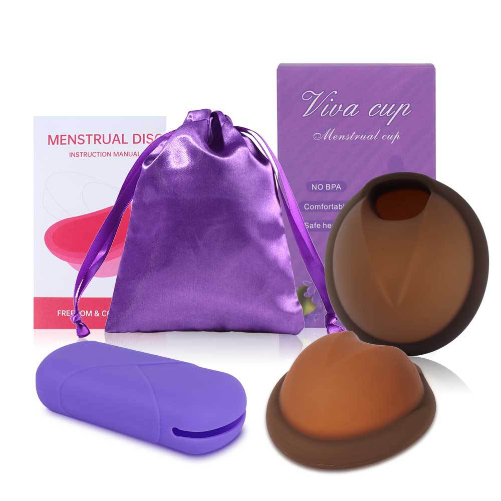 2 unidades de disco menstrual reutilizable con bolsa de almacenamiento y estuche de silicona, tallas S y L.
