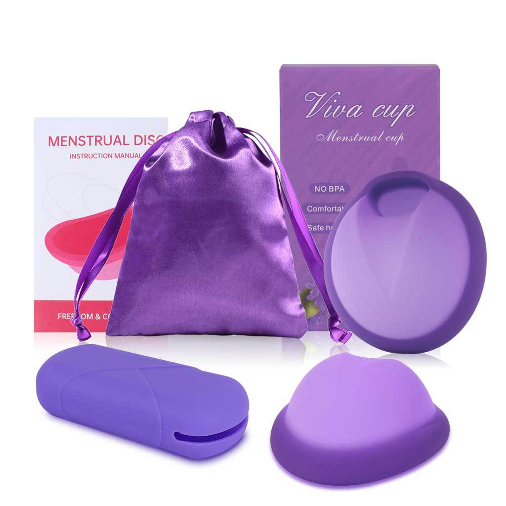 2pcs Reusable Menstrual Disc with Storage Bag and Silicone Case S+L size