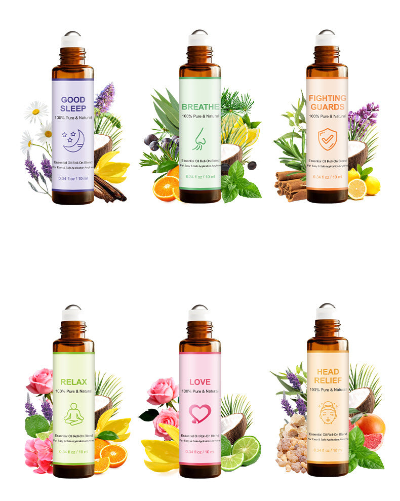 10ml *6 Massage Oils Roller Set, Natural Pre-diluted Essential Oils Roll