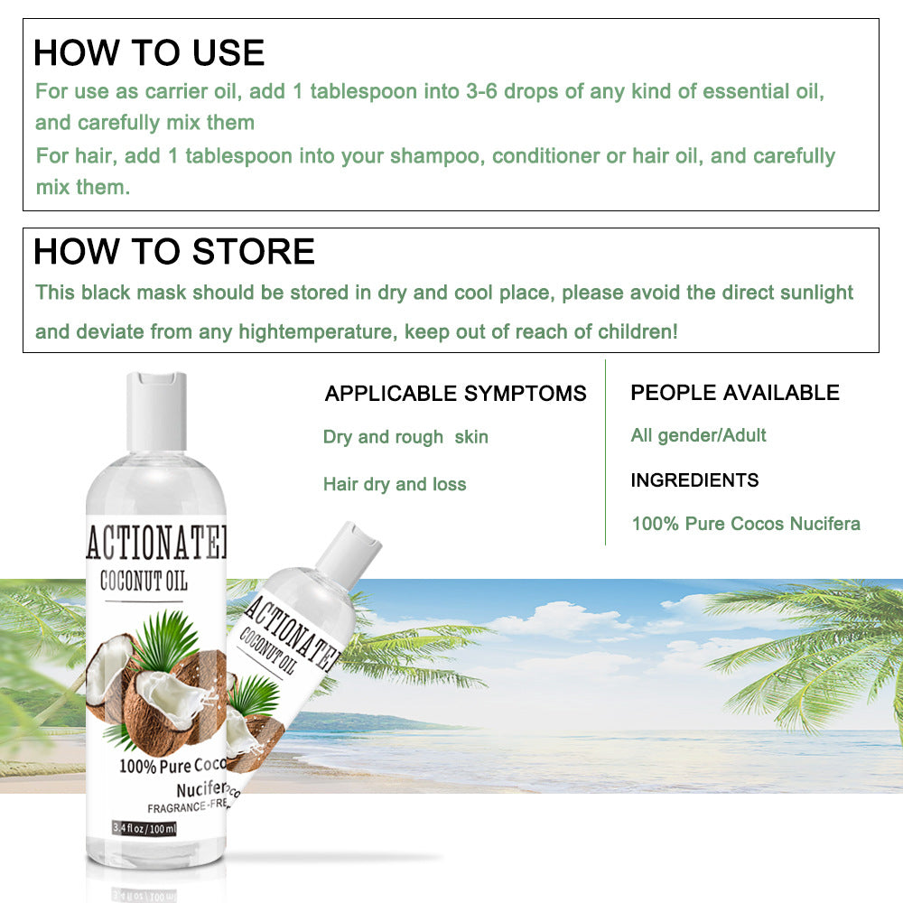 100ml *2 Pure Natural Coconut Essential Oil – Multipurpose Skin, Hair, and Massage Care Oil
