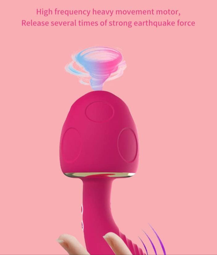 Pink high-frequency shock device with text on a pink background