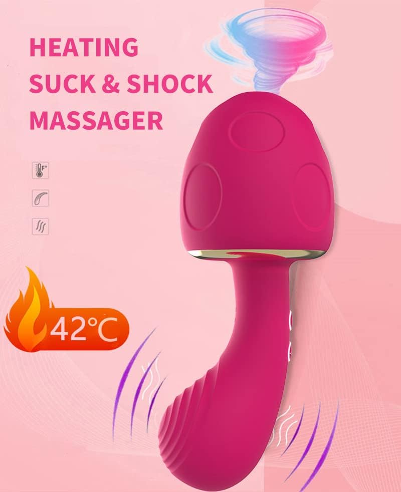 Pink heating massage device with text on a pink background
