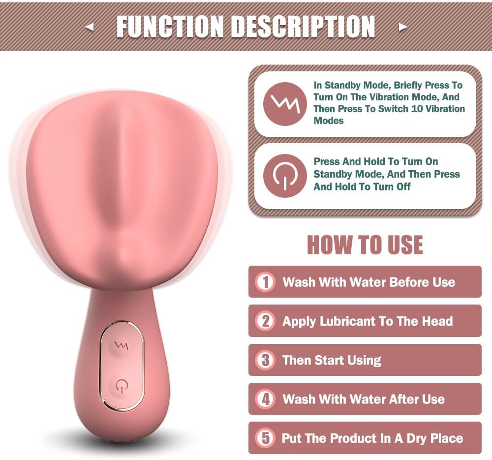 Pink handheld electronic device with function description text on a white background