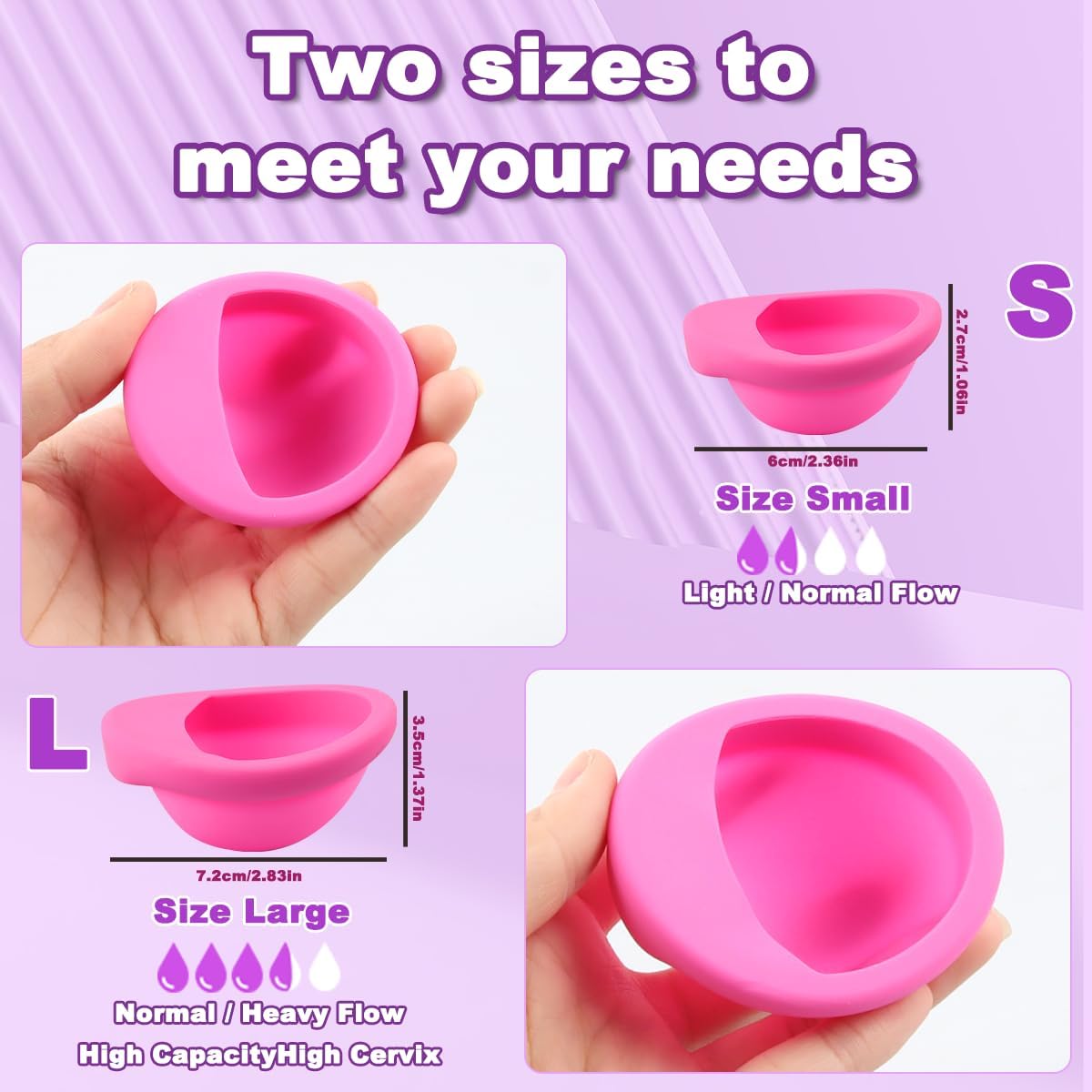 Reusable Menstrual Disc Set with 1 Menstrual Disc S + 1 Menstrual Disc L + Folding Cup + Storage Bag + Manual