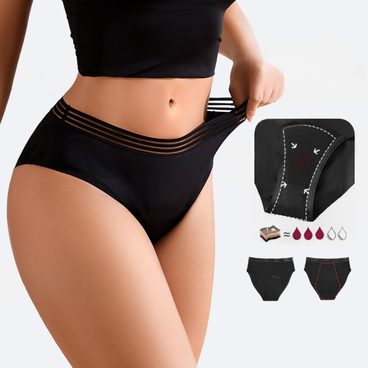 Period Underwear Absorbent Leakproof Panties Menstrual Sporty Mid flow 3 Pcs