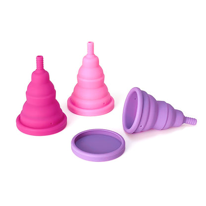 Telescopic foldable menstrual cup with lid, portable, anti-leakage silicone Period cup 3PCS