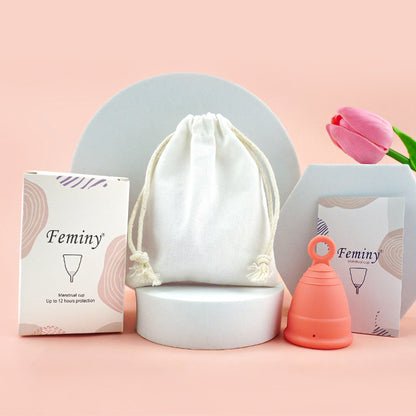 Reusable Eco Friendly Menstrual Ring Cup Medical Grade Silicone with safety bag 2PCS