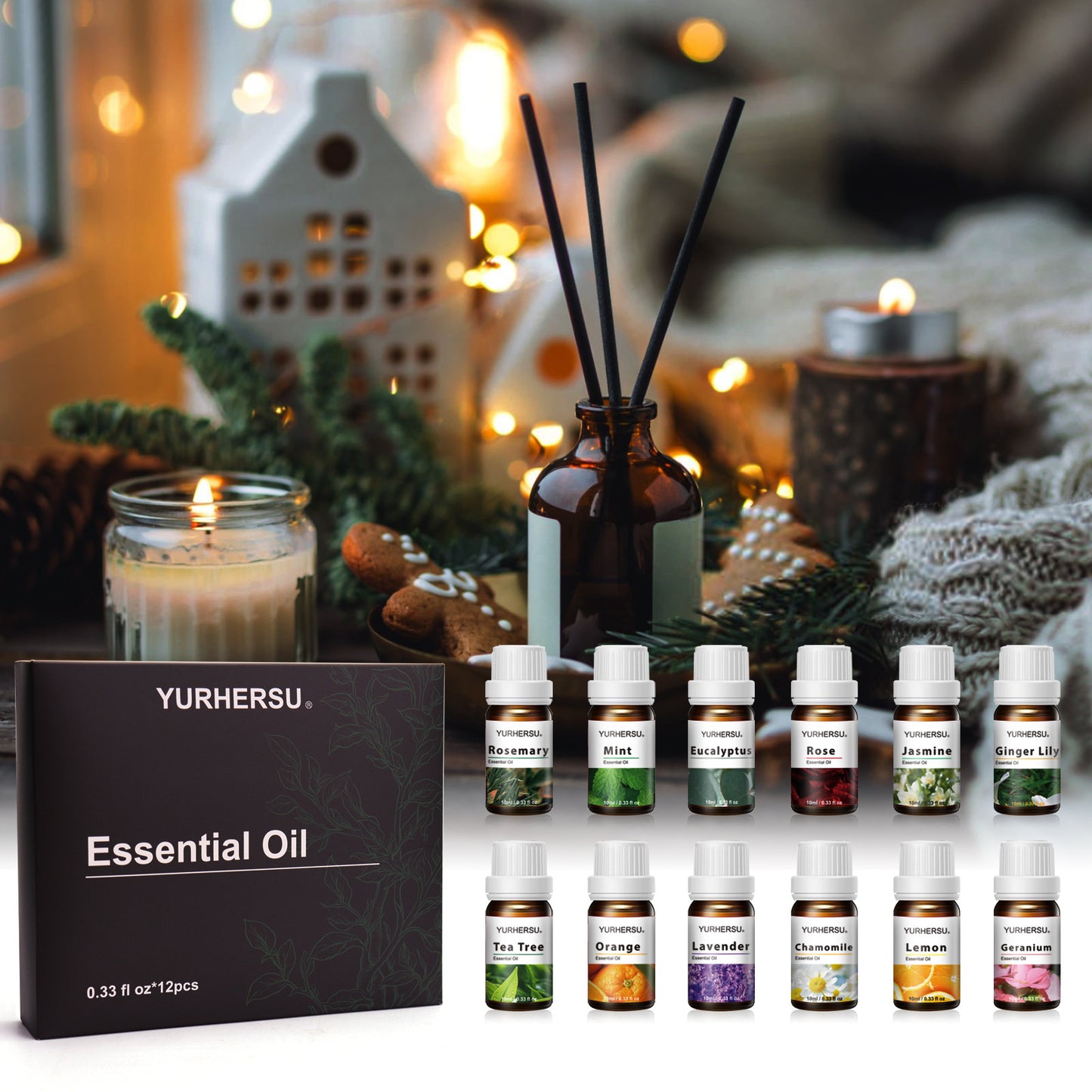 Essential Oils Pure Oils kit- 12 Aromatherapy Oils Gift Set-12Pack, 10ml