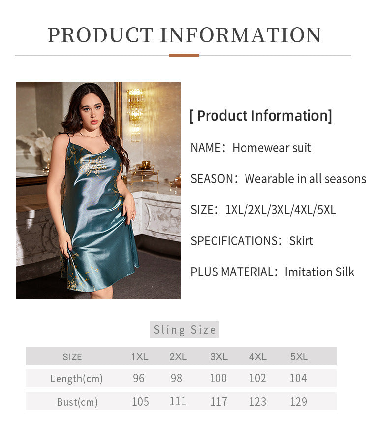Spaghetti Strap Sleeveless Silk Slip Dress Solid Color Pajamas Plus Size