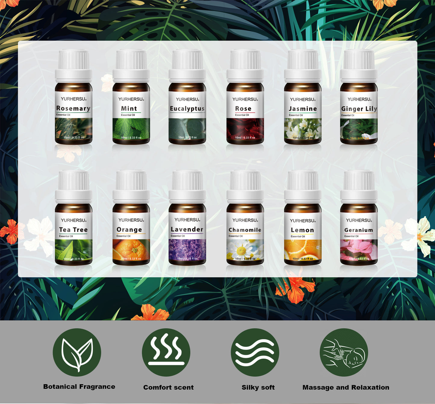 Essential Oils Pure Oils kit- 12 Aromatherapy Oils Gift Set-12Pack, 10ml