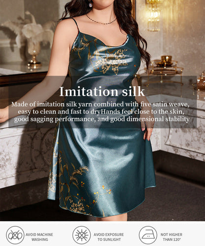 Spaghetti Strap Sleeveless Silk Slip Dress Solid Color Pajamas Plus Size