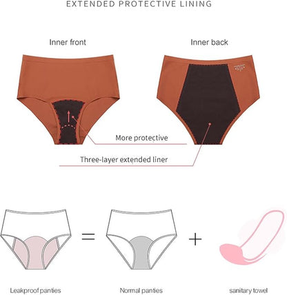 Women's Menstrual Underwear, Leak Proof, 4 Layer Technology Medium Flows 3PCS High waist