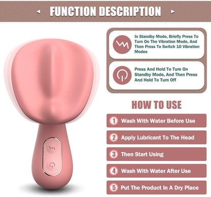 Pink handheld electronic device with function description text on a white background