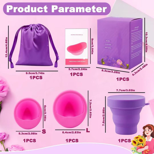 Reusable Menstrual Disc Set with 1 Menstrual Disc S + 1 Menstrual Disc L + Folding Cup + Storage Bag + Manual
