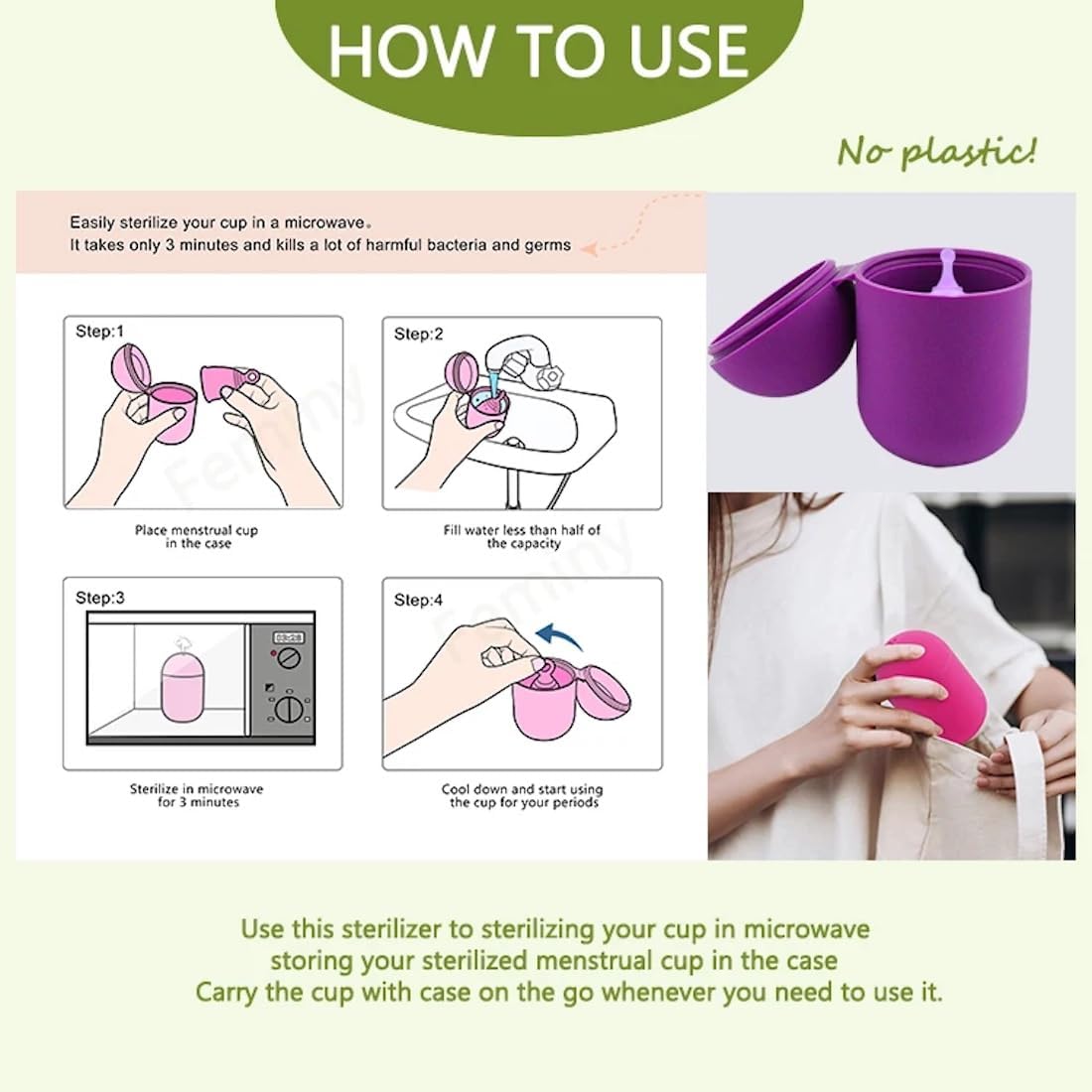 Silicone menstrual cup Period replacement sanitary napkin, high temperature + PP storage box