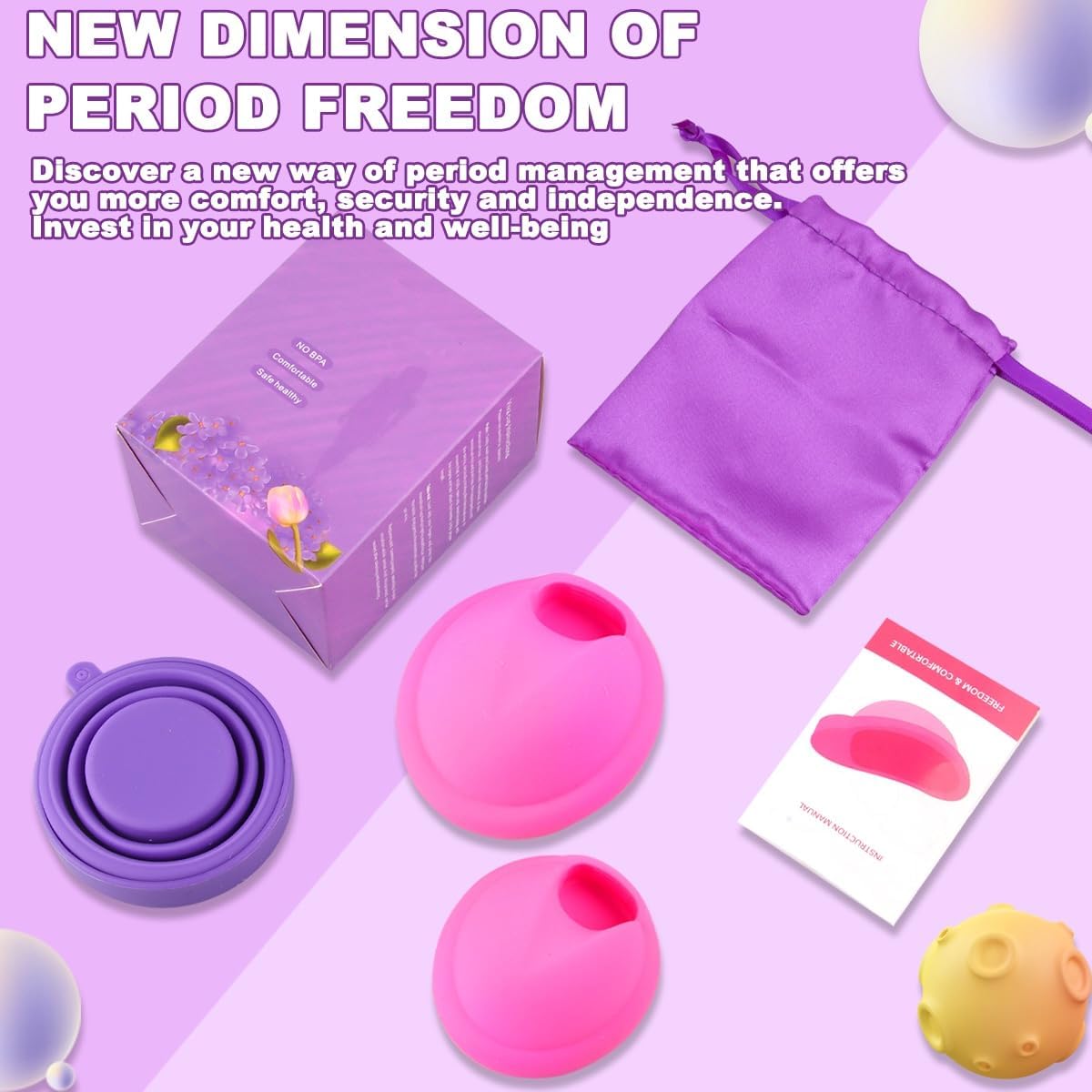 Reusable Menstrual Disc Set with 1 Menstrual Disc S + 1 Menstrual Disc L + Folding Cup + Storage Bag + Manual