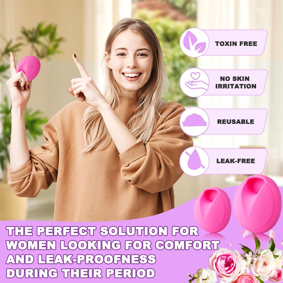 Reusable Menstrual Disc Set with 1 Menstrual Disc S + 1 Menstrual Disc L + Folding Cup + Storage Bag + Manual