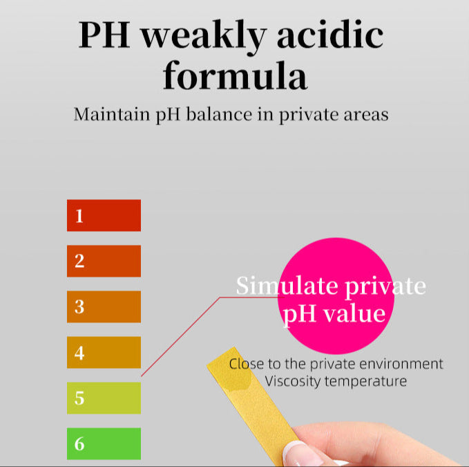 Product packaging with a hand holding a tissue, labeled 'PH weakly acidic formula' on a gray background.