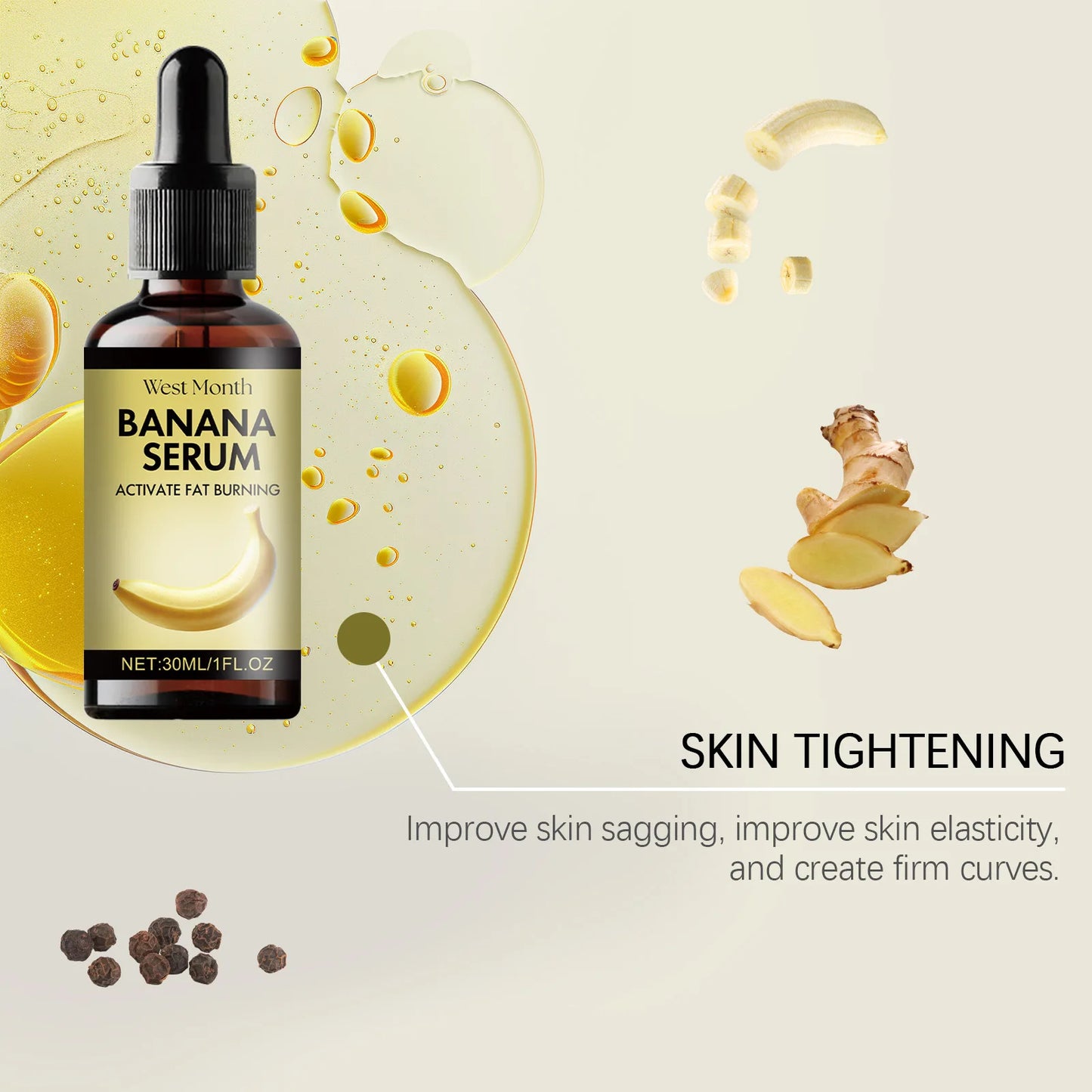 West & Month 30ml Banana Fat Burning Body Essential Oil Prevent Sagging Skin Massage Waist Belly Weight Lose Firming Essential Oil
