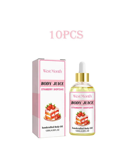 West&Month 120ml Body Juice Massage Oil Strawberry Serum Body Drops Oil Moisturize Body Smooth Aromatherapy Glow Relieve Dry