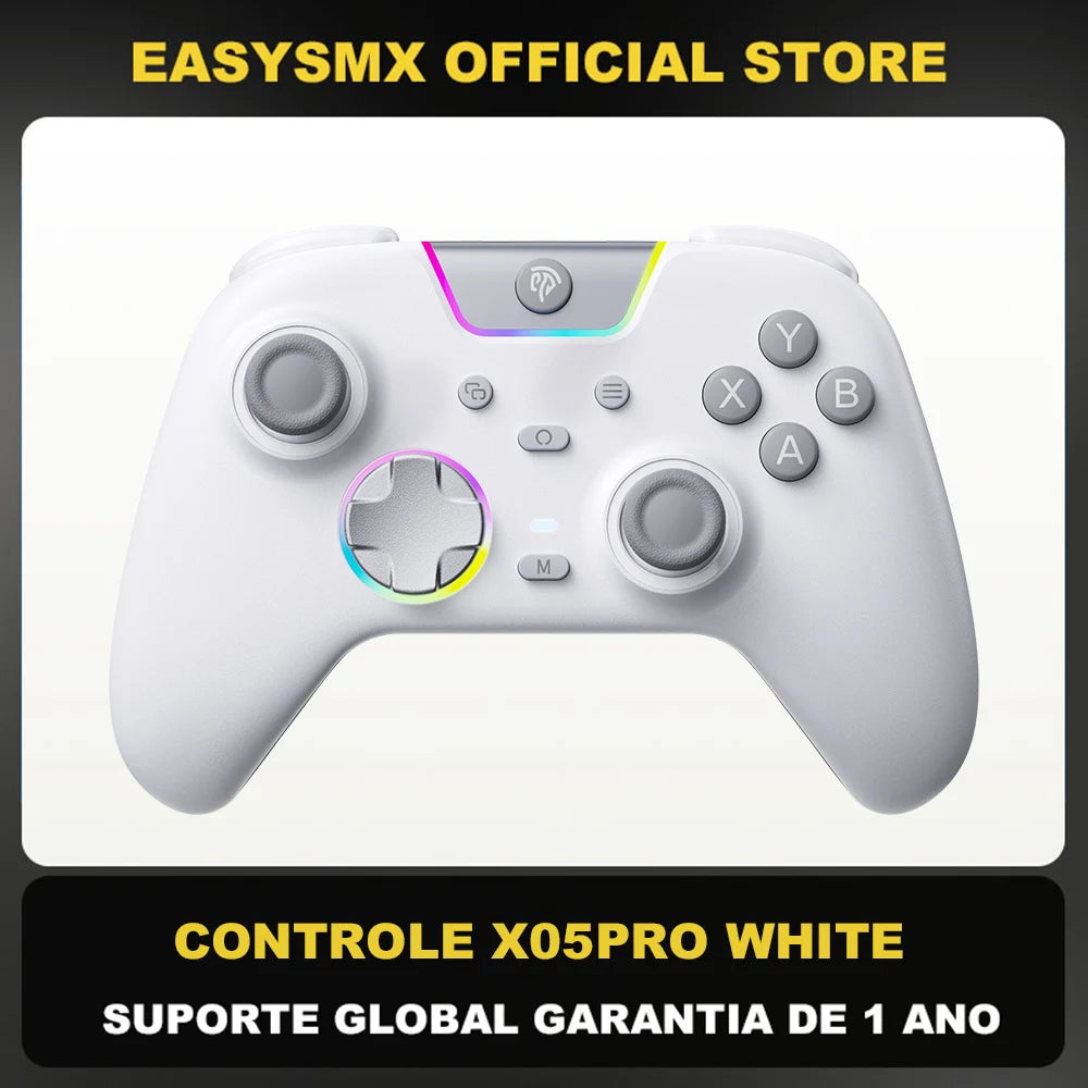 EasySMX X05 Pro Gamepad RGB Game Controller Compatible with PC/Switch/Phone/TV/Steam, Hall Effect, Dual Rumble Motors, White