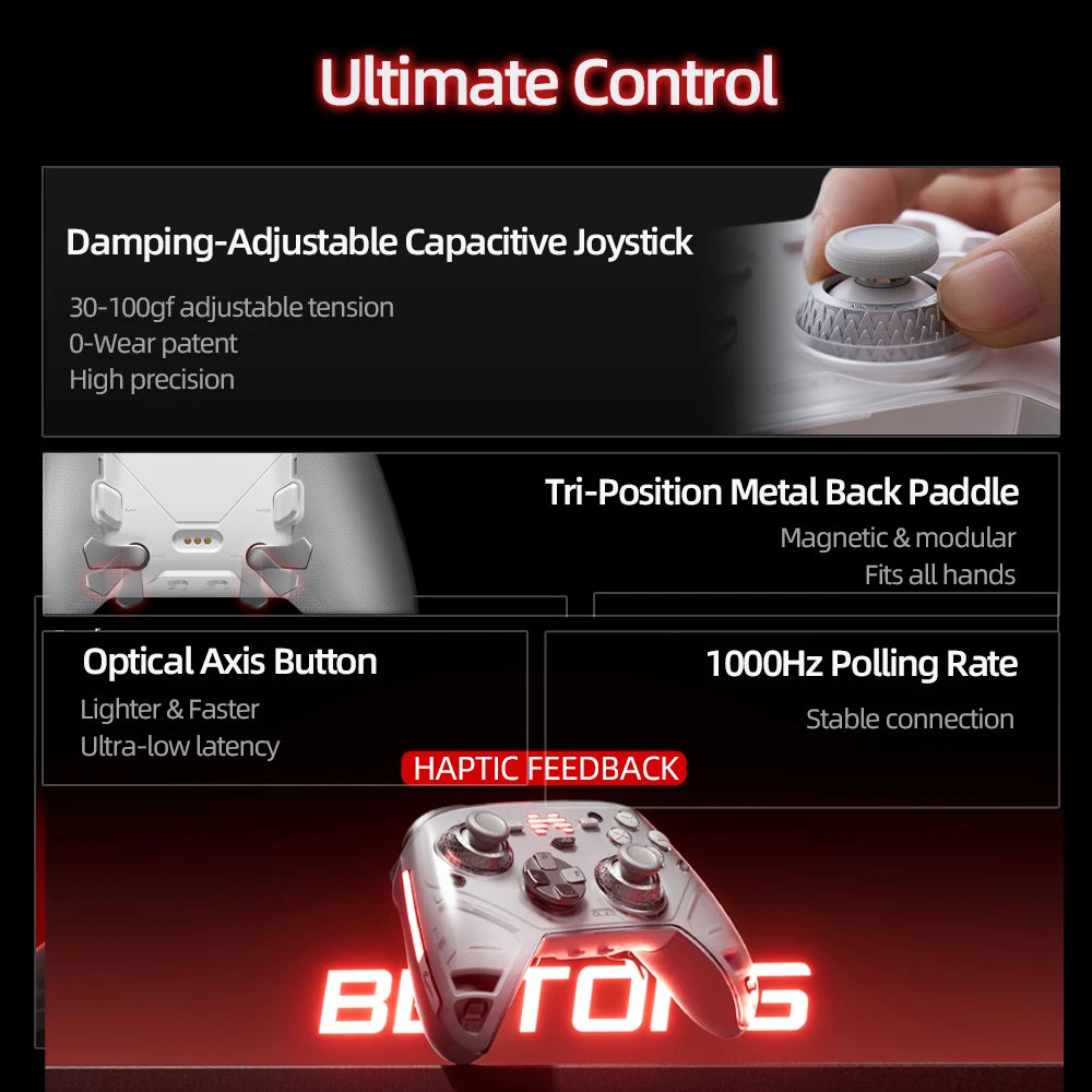 BEITONG KP70 Haptic Feedback Elite Gamepad for PC/Switch/Android/iOS/Steam, Dual Auto-Sense Trigger Wireless Game Controller