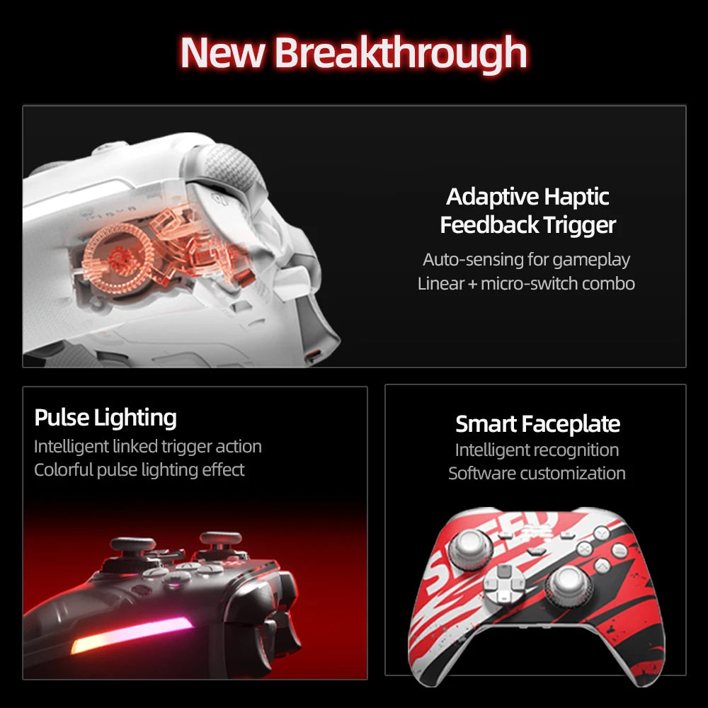 BEITONG KP70 Haptic Feedback Elite Gamepad for PC/Switch/Android/iOS/Steam, Dual Auto-Sense Trigger Wireless Game Controller