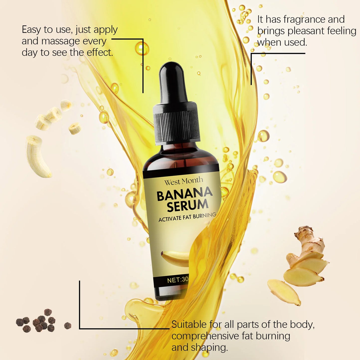 West & Month 30ml Banana Fat Burning Body Essential Oil Prevent Sagging Skin Massage Waist Belly Weight Lose Firming Essential Oil