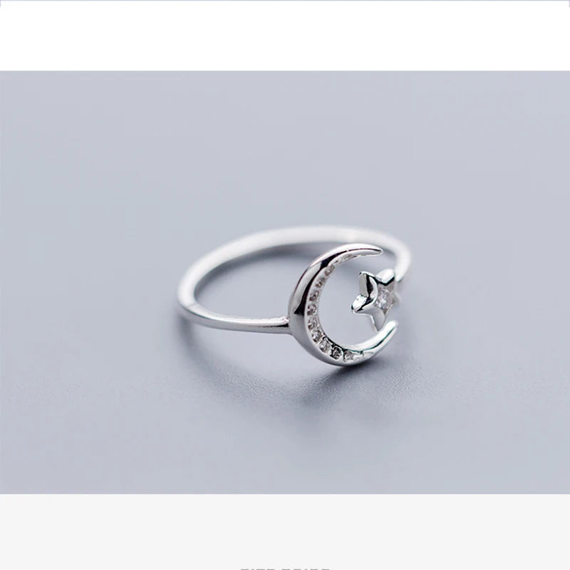 Sterling Silver Moon and Star Open Ring