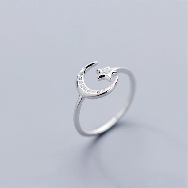 Sterling Silver Moon and Star Open Ring