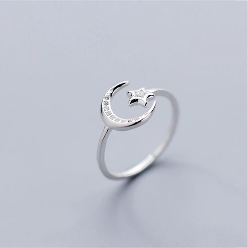 Sterling Silver Moon and Star Open Ring