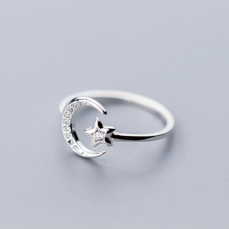 Sterling Silver Moon and Star Open Ring