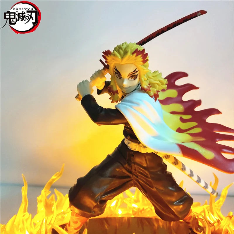 Anime Figures Demon Slayer Rengoku Kyoujurou Fire Led Scene DIY PVC Action Figure Toy 21cm Kimetsu no Yaiba Figurine Kids Doll