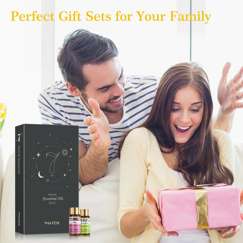 12pcs Gift Box Pure Essential Oils for Humidifiers Diffuser Massage Spa Lavender Lemongrass Rose Lemon Geranium Tea tree