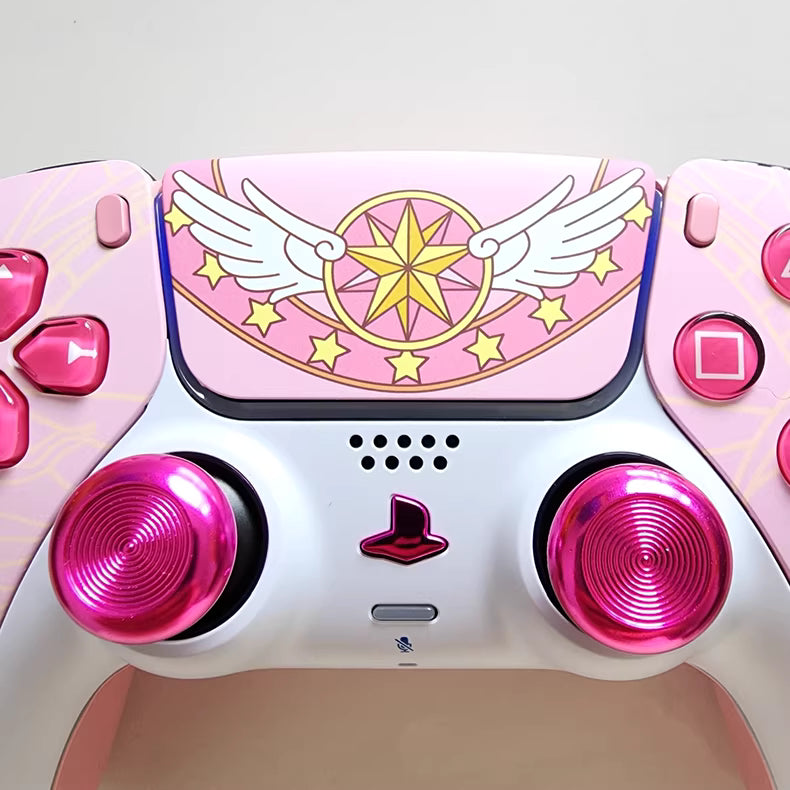 Sony PS5 original controller modified and upgraded with Hall TMR joysticks: Sakura Star edition.