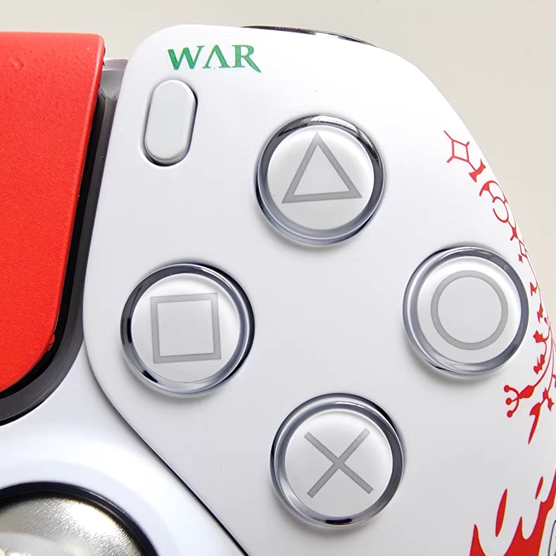 Sony PS5 original game controller modified and upgraded with Hall effect TMR joysticks: Blood Red God of War edition.