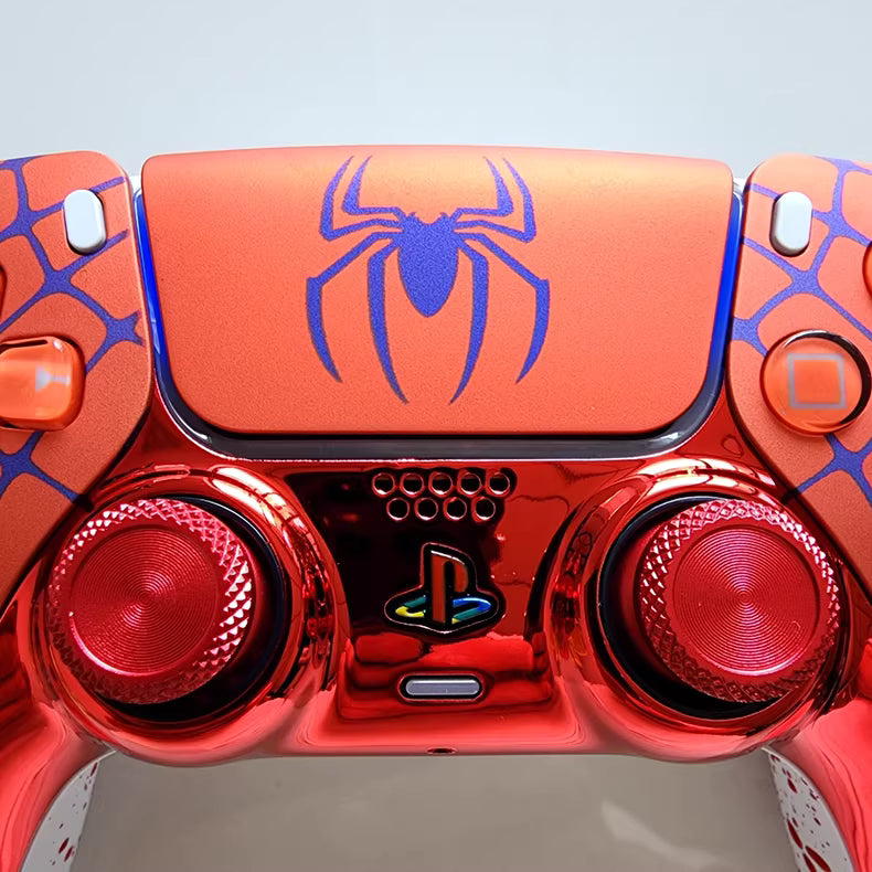 Sony original PS5 game controller modified and upgraded with Hall TMR joysticks: Flame Spider edition.