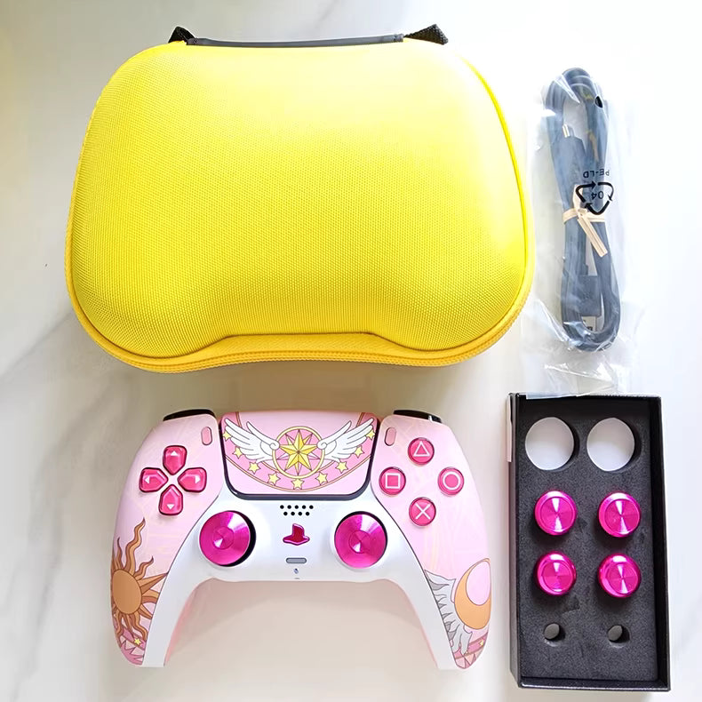 Sony PS5 original controller modified and upgraded with Hall TMR joysticks: Sakura Star edition.