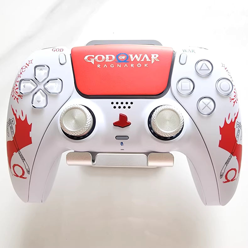 Sony PS5 original game controller modified and upgraded with Hall effect TMR joysticks: Blood Red God of War edition.