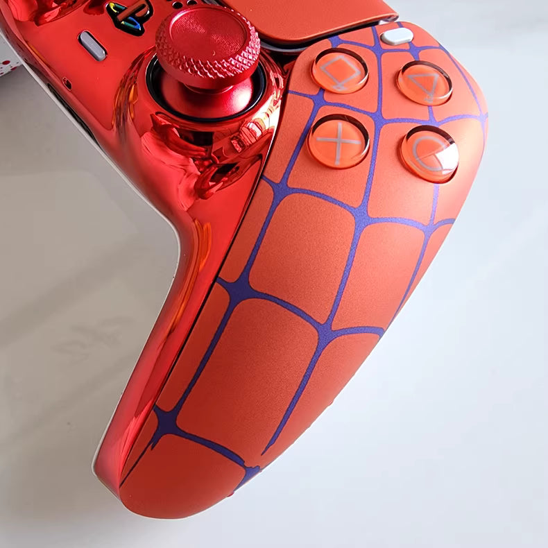 Sony original PS5 game controller modified and upgraded with Hall TMR joysticks: Flame Spider edition.