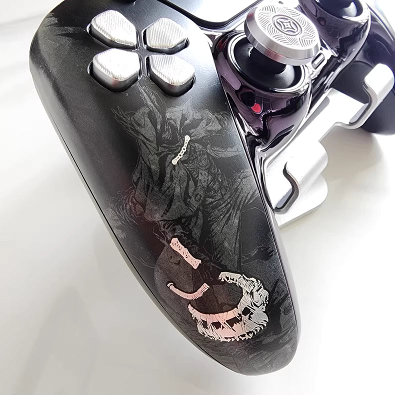 Sony PS5 original game controller modified and upgraded with Hall TMR joysticks: Wind Blade Blood Curse edition.
