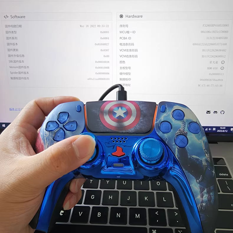 Sony original PS5 game controller upgraded with Hall effect TMR joysticks: Captain America's Aegis
