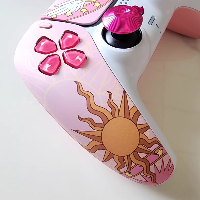 Sony PS5 original controller modified and upgraded with Hall TMR joysticks: Sakura Star edition.
