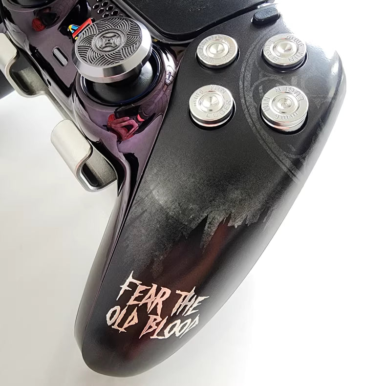 Sony PS5 original game controller modified and upgraded with Hall TMR joysticks: Wind Blade Blood Curse edition.