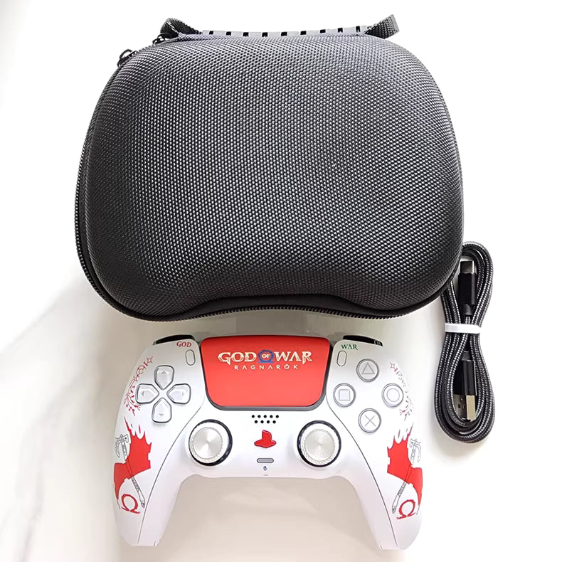 Sony PS5 original game controller modified and upgraded with Hall effect TMR joysticks: Blood Red God of War edition.