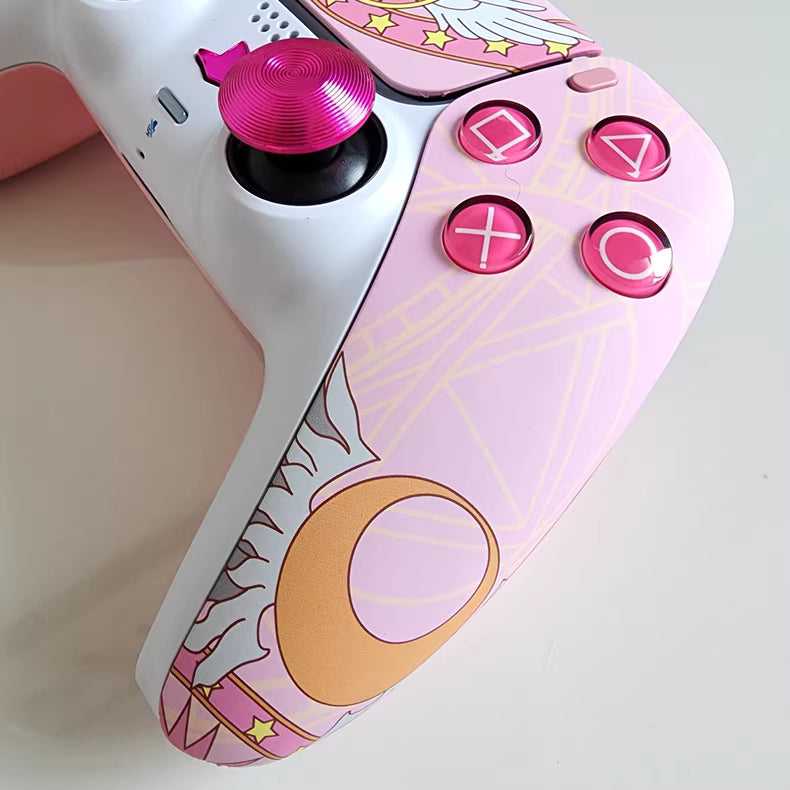 Sony PS5 original controller modified and upgraded with Hall TMR joysticks: Sakura Star edition.