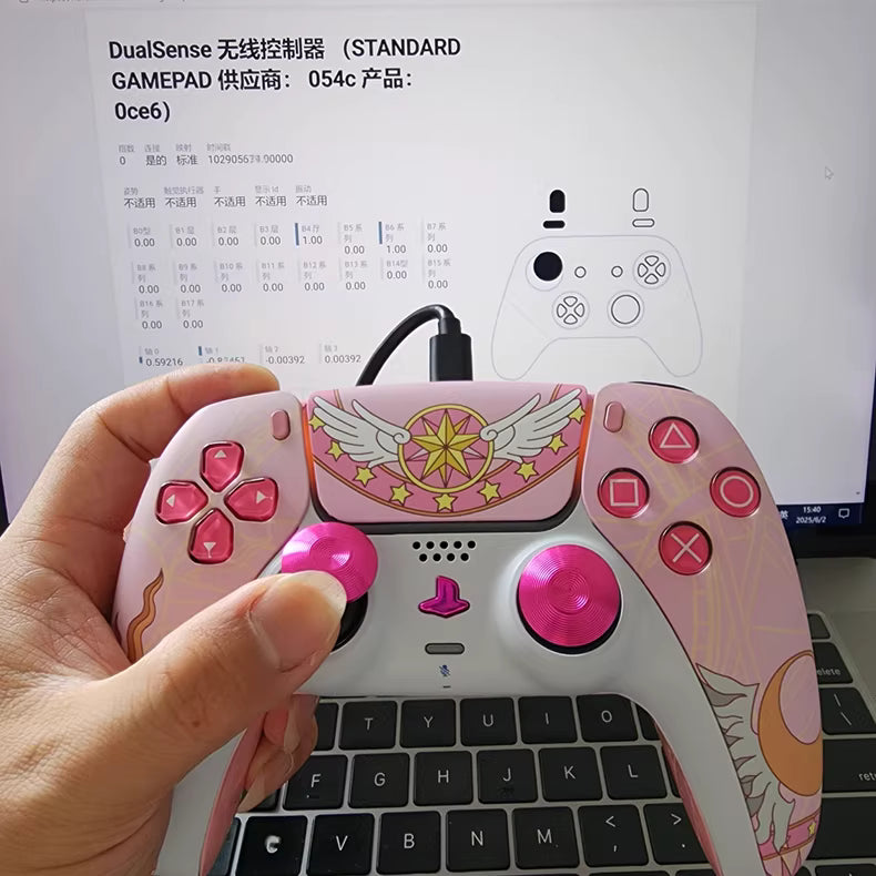 Sony PS5 original controller modified and upgraded with Hall TMR joysticks: Sakura Star edition.