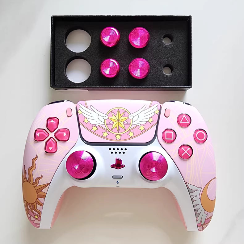Sony PS5 original controller modified and upgraded with Hall TMR joysticks: Sakura Star edition.